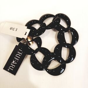 NWT- Vtg Trifari Glossy Black Chain Bracelet